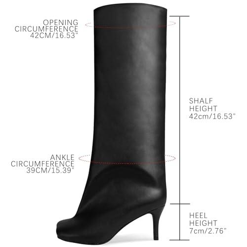 31opQN9cwYL.jpg Women's Suede Knee High Boots Square Toe Stiletto Heels Wide Calf Tall Boots