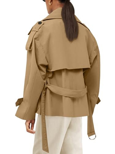 31ott8jr-mL.jpg Womens Cropped Trench Coat Casual Double Breasted Short Jacket Fall Fashion Outerwear with Belt