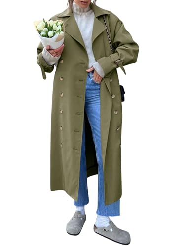 31pHUIIVynL.jpg Womens Long Trench Coat Oversized Double Breasted Windproof Classic Lapel Casual Fall Overcoat