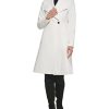 Women's Ring Snap Detail Asymmetrical Closure Stand Collar Welt Pockets Coat