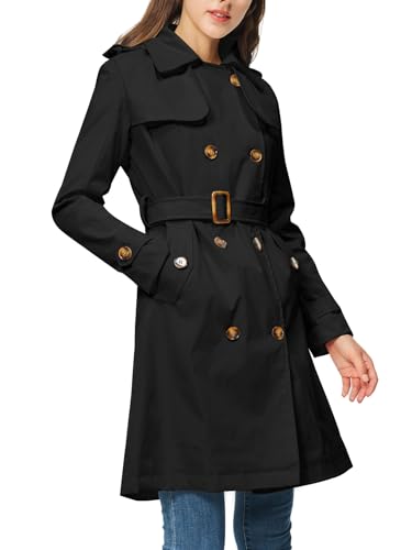 31qFzMn4iHL.jpg Women's Trench Coat Double Breasted Classic Lapel Overcoat Belted Jacket with Detachable Hood