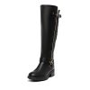 31qagU1HCL.jpg Women's Knee High Boots Low Block Heel Riding Boots Round Toe Side Zipper Biker Motorcycle Buckle Boots