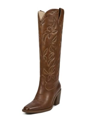 31r6MkYqlVL.jpg Knee High Cowboy Cowgirl Boots for Women, Western Boots with Pull On Tab, Chunky Heel Design, Unique and Stylish
