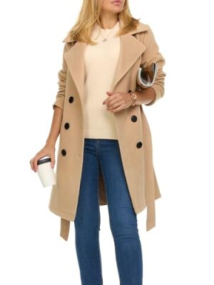 Trench Coat for Women – Double-Breasted Long Winter Faux Wool Coat