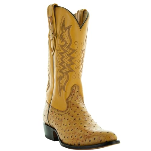 Men's Ostrich Print Cowboy Boots, Exotic Print Men's Cowboy Boots, Western Boots For Men H7002