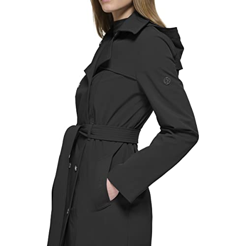 Women's Double Breasted Belted Rain Jacket with Removable Hood