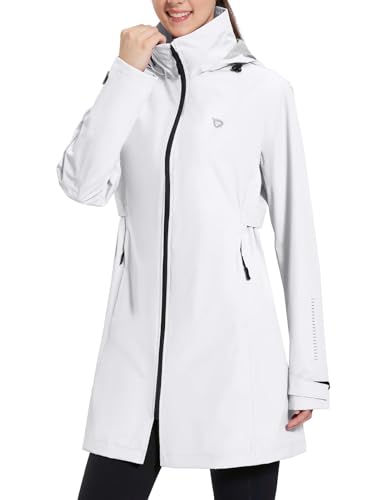 Women's Long Rain Coat Packable Waterproof Windbreaker Lightweight Cycling Jacket with Hood