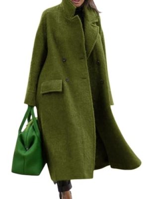 Women Oversized Long Winter Coats Warm Wool Blend Pea Trench Coat Overcoat