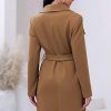 Women's Pea Trench Coat Lapel Collar Long Jacket Open Front Belted Overcoat with Pockets