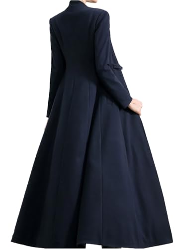 Women's Woolen Blend Ankle Length Long Trench Coat Stand Collar Outwear Overcoat