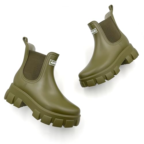 Unisex Ankle Chelsea Rain Platform Rubber Waterproof Boots 917