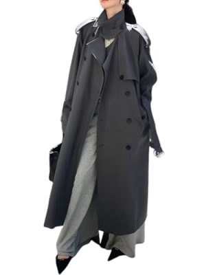 31uSvwgo-kL.jpg Womens 2025 Fashion Double Breasted Long Trench Coat Windproof Classic Lapel Overcoat with Belt