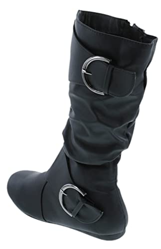 31ufONy1KL.jpg Women's Klein-70 Closed Round Toe Buckle Slouch Flat Heel Mid-Calf Boot
