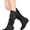 Women's Wide Calf Knee High Boots, Fur-lined Low Hidden Wedge Boots