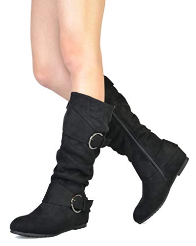 Women's Wide Calf Knee High Boots, Fur-lined Low Hidden Wedge Boots
