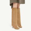 31vCVjPEdBL.jpg Women's Knee High Boots Nude Suede Wide Calf Stiletto Long Boots Pull On High Heel Riding Boots Fahion Dress Fall Tall Boots