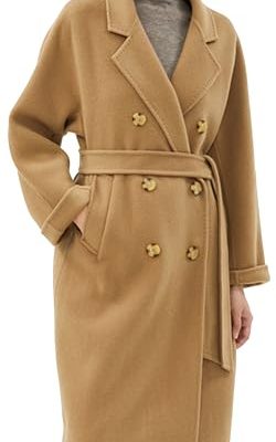 100 Wool Double-faced Women Wool Blend Coat Double-breasted Casual Cashmere Coat Belted Trench Jacket with Pockets