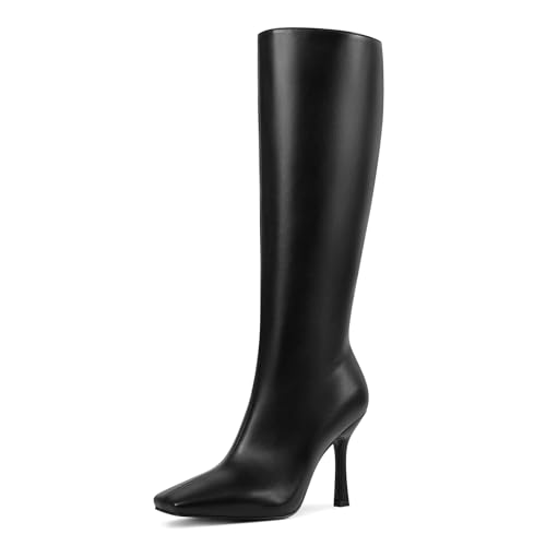 Stiletto High Heel Knee High Boots for Women with Square Toe Side Zipper Fashion Tall Long Boots
