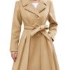 Women’s Wool Blend Trench Coat Slim Double Breasted Notch Lapel Pea Coat Thick A Line Jacket with Pockets(S-XXL)