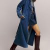 31xXbljxxZL.jpg Women's Denim Trench Coat Double Breasted Jean Midi Overcoat Classic Lapel Long Jackets With Belt