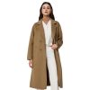 Women's Double Sided Blended Long Wool Pea Coat,Notch Lapel Overcoat Wool Jacket Long Trench Wool Dress Coat,Brown