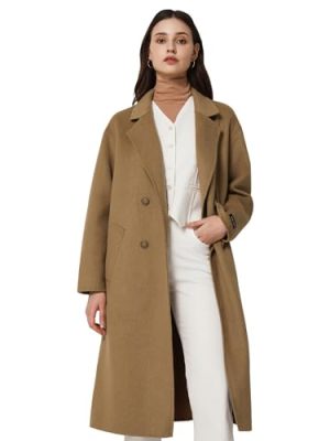 Women's Double Sided Blended Long Wool Pea Coat,Notch Lapel Overcoat Wool Jacket Long Trench Wool Dress Coat,Brown