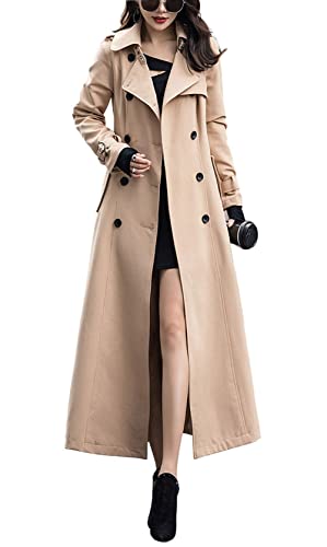 Women's Fall Dressy Office Double Breasted Maxi Long Trench Coat Overcoat