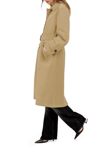 Womens Trench Coats Single Breasted Long Windproof Overcoat with Pockets and Belt
