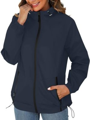Rain Jacket for Women Waterproof Lightweight Windbreaker Jacket with Hood Packable Raincoat with Pockets S-3XL