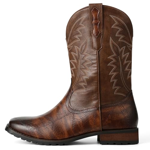 41-8azH1A7L.jpg Mens Brown Cowboy Western Working Round Toe Pull On Cowgirl Boots