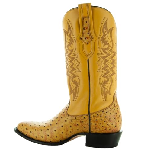 Men's Ostrich Print Cowboy Boots, Exotic Print Men's Cowboy Boots, Western Boots For Men H7002