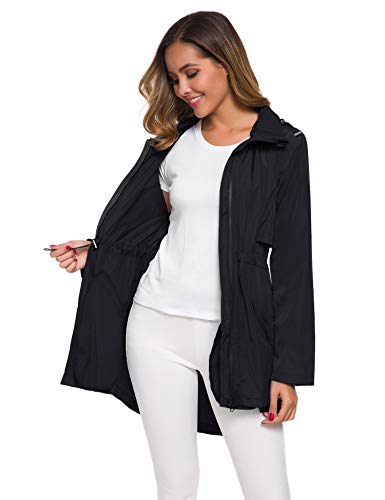 Women's Long Raincoat with Hood Outdoor Lightweight Windbreaker Rain Jacket Waterproof
