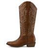 41-ewQ2VKUL.jpg Women's Cowboy Boots Mid Calf Cowgirl Embroidered Western Pointed Toe Chunky Heel Pull On Knee High Boots