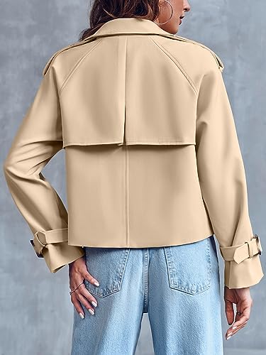 410-aQLlbqL.jpg Women Crop Double Breasted Trench Coat Raglan Sleeve Work Office Cropped Jacket With Pockets
