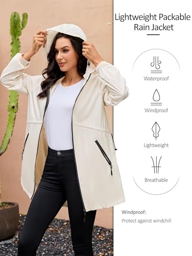 lightweight Rain Coat For Women Hooded Long Windbreaker Jacket Waterproof Packable Raincoat with Pockets S-XXL