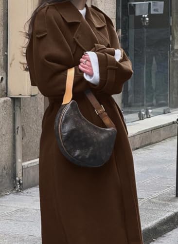 410rGxpb2IL.jpg Women's Winter Double Breasted Wool Coat Long Sleeve Notch Lapel Midi Long Winter Trench Coat with Belt