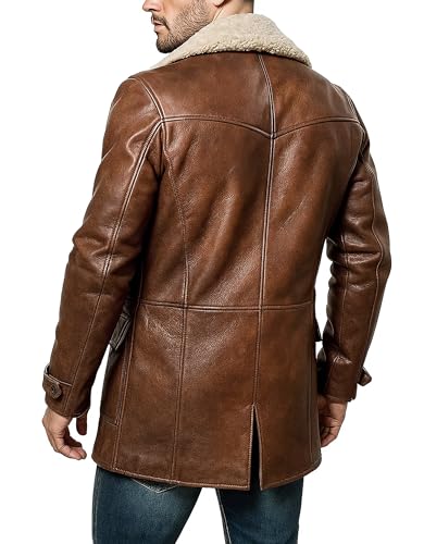 Mens Faux Shearling Brown Leather Trench Coat - Militry Faux Leather Tactical Vest Coat Jacket Cosplay Costume