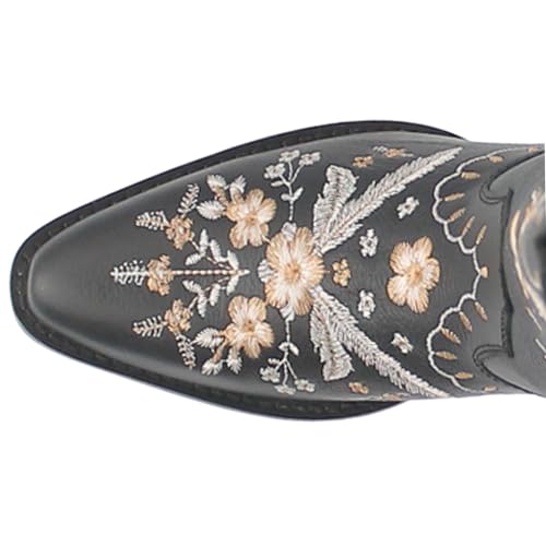 Womens Full Bloom Floral Round Toe Casual Boots Knee High Mid Heel 2-3" - Black