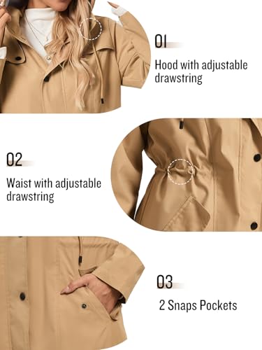 Women's Long Rain Jacket Waterproof Rain Coat with Hood Outdoor Light Raincoats Windbreaker