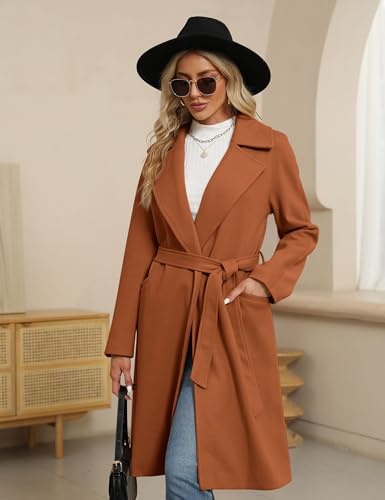 411wVSzhQVL.jpg Women's Trench Coat Long Wool Blend Pea Coat Winter Casual Overcoat Notched Lapel Collar Belted Long Jacket Outerwear