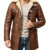 Mens Faux Shearling Brown Leather Trench Coat - Militry Faux Leather Tactical Vest Coat Jacket Cosplay Costume
