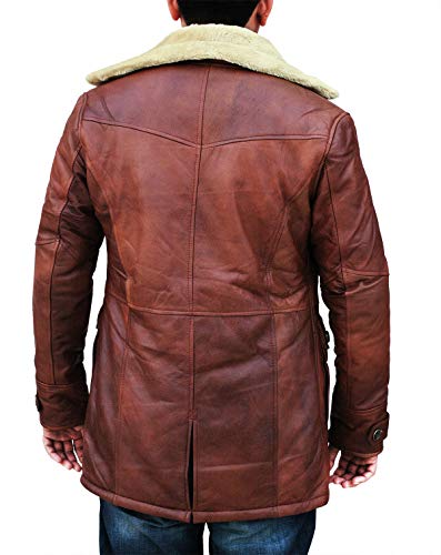 Mens Faux Shearling Brown Leather Trench Coat - Militry Faux Leather Tactical Vest Coat Jacket Cosplay Costume