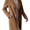 Women's Pea Trench Coat Lapel Collar Long Jacket Open Front Belted Overcoat with Pockets