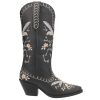Womens Full Bloom Floral Round Toe Casual Boots Knee High Mid Heel 2-3" - Black