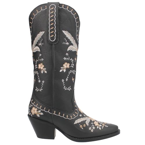 Womens Full Bloom Floral Round Toe Casual Boots Knee High Mid Heel 2-3" - Black
