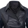 Ladies Leather Trench Coat Black Mid Length Coat Classic Jacket
