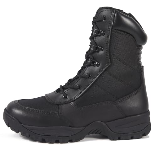 Men's 8 Inches Military Tactical Work Boot With Side Zipper - Lightweight Army Combat Desert Boot for Outdoor Use