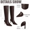Knee High Boots Womens Wide Calf Kitten Heel Tall Boots Pointed Toe Suede Long Boots Trendy Dress Leather Low Heel High Boots