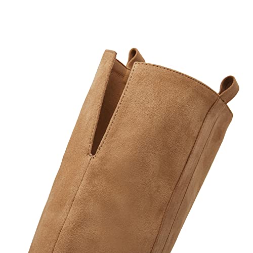 414GkEuZAGL.jpg Womens Faux Suede Knee High Side Zipper Chunky Heel Stretch Winter Boots