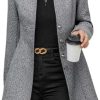 Women's Stand Collar Single Breasted Pea Coat Casual Wool Blend Mid Long Trench Coat Winter Jackets